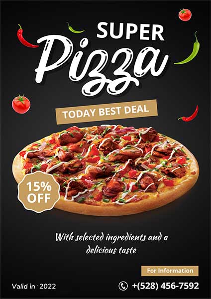 Restaurant marketing poster featuring gourmet dishes and deals